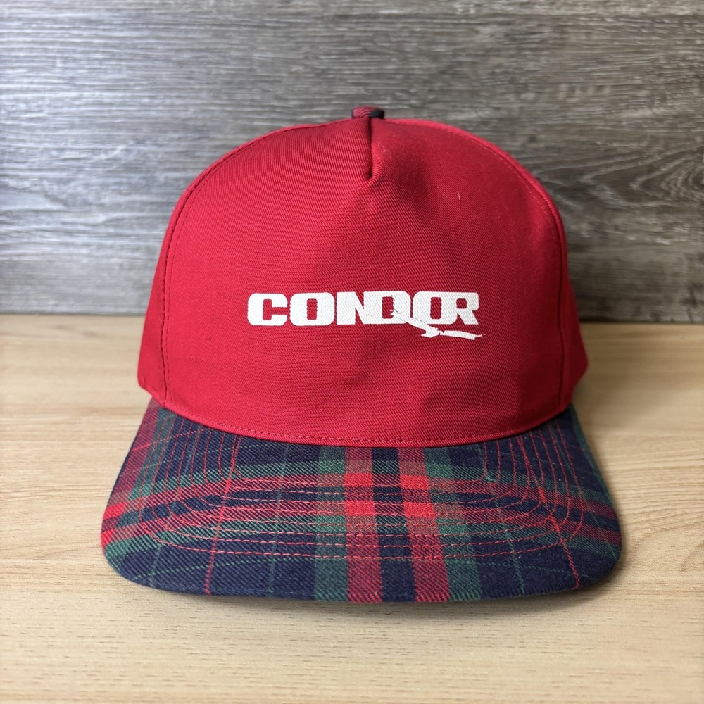 Vintage Condor Hat Cap Snap Back Red Plaid Trucker Mens San Sun Taiwan 80s